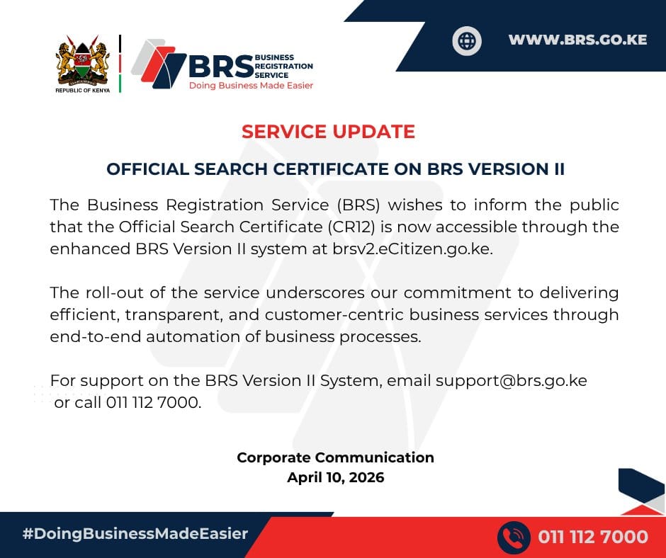 BRS certificate (official search Certificate)