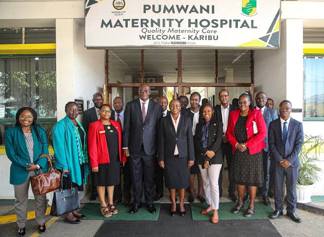 Officials reviewing SHA integration progress at Pumwani in November 2024
