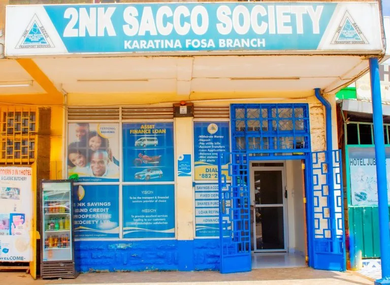 Exterior view of 2NK SACCO head office in Nyeri