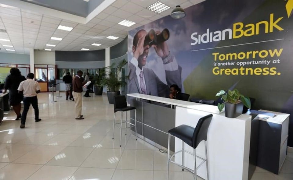 Sidian Bank modern banking hall interior showing customer service counters and waiting area