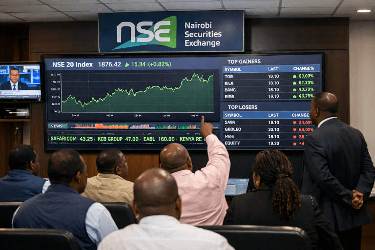 NSE Weekly: Market Cap Rebounds to KSh4.17 Trillion 14 Nairobi Securities Exchange trading board showing a strong market rebound during the week ending September 24, 2026