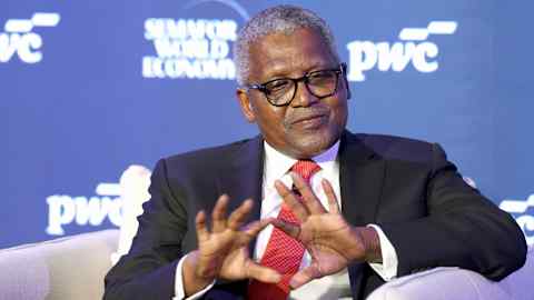 Aliko Dangote speaking at the Financial Times Africa Summit in London on 21 October 2026