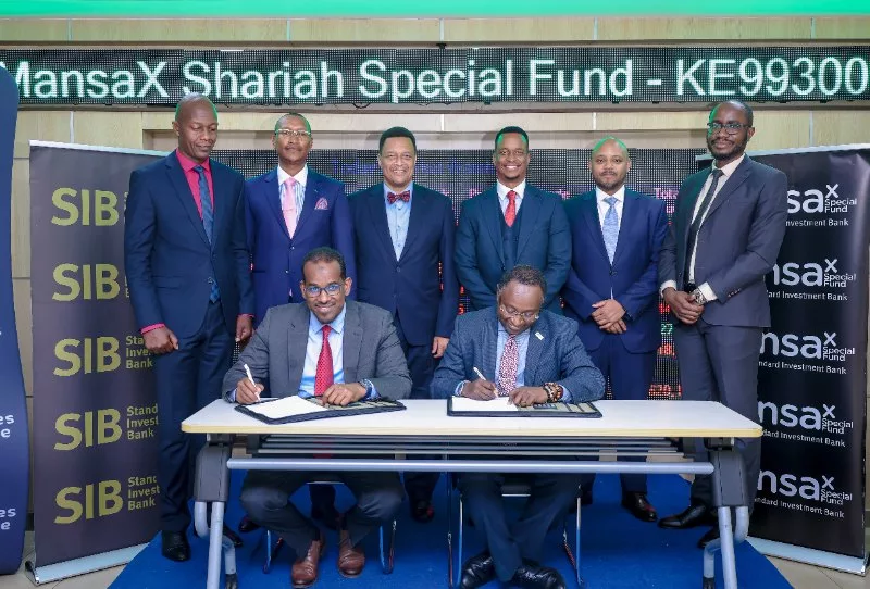 NSE CEO Frank Mwiti and Standard Investment Bank officials during the MansaX funds ISIN issuance ceremony